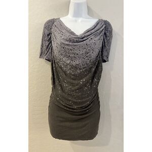 Ronen Chen Y2K 00’s Drape Neck Puff Sleeve Monochrome Crystal Top Goth 90’s 00’s